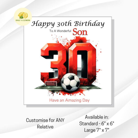 30th Birthday Card, 30th Birthday Card for Son, Brother 30th Birthday Card, for Nephew, Son in-law, 30th Birthday Gift, Red Football Team,