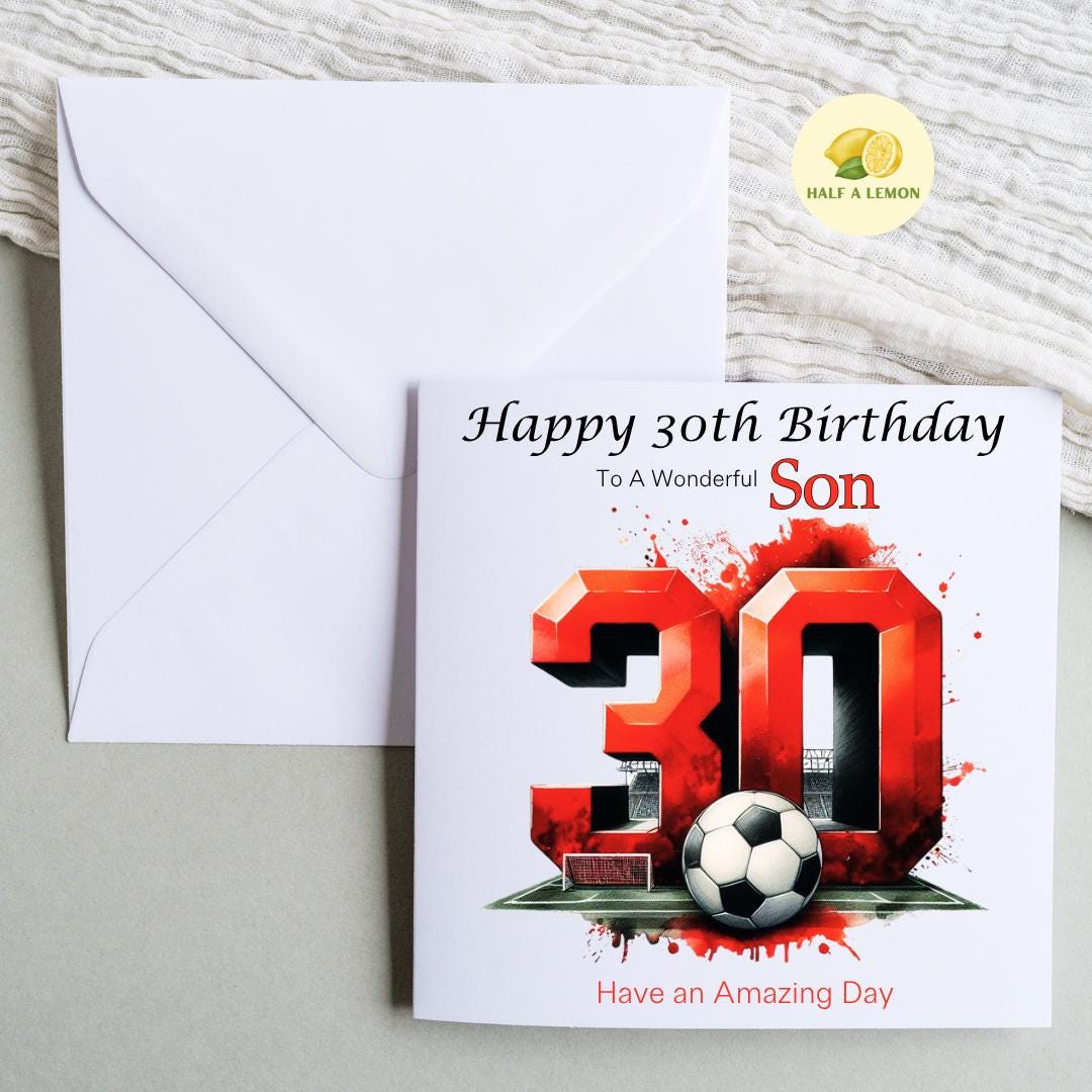 30th Birthday Card, 30th Birthday Card for Son, Brother 30th Birthday Card, for Nephew, Son in-law, 30th Birthday Gift, Red Football Team,