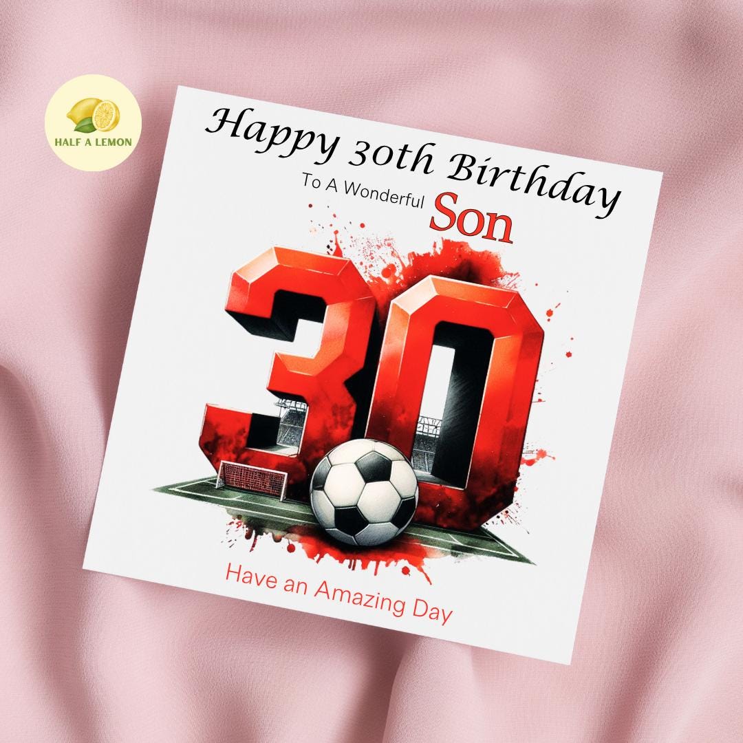 30th Birthday Card, 30th Birthday Card for Son, Brother 30th Birthday Card, for Nephew, Son in-law, 30th Birthday Gift, Red Football Team,