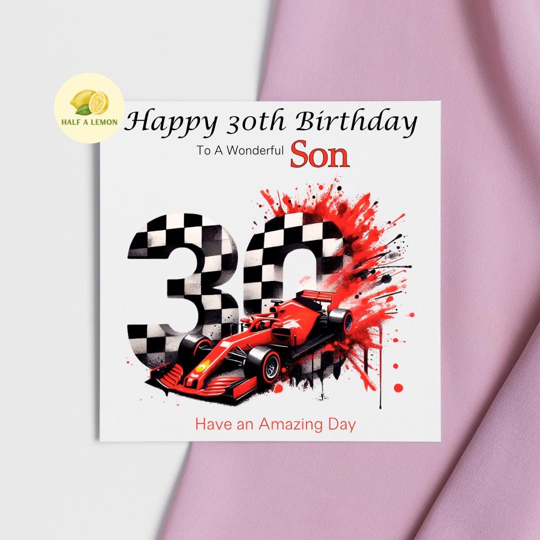 30th Birthday Card, 30th Birthday Card for Son, Brother 30th Birthday Card, for Nephew, Son in-law, 30th Birthday Gift, Formula One, F1 car,
