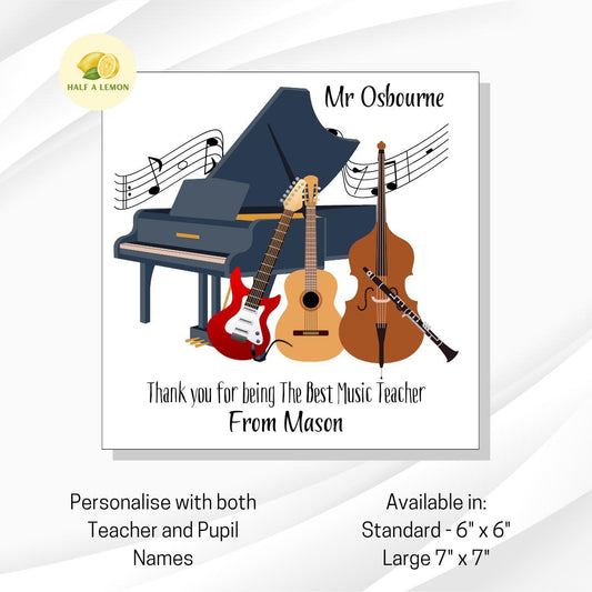 Teacher Thank You Card, Personalised Thank You Music Teacher Card, Senior School, High School, Secondary School Add Teacher + Pupil Name