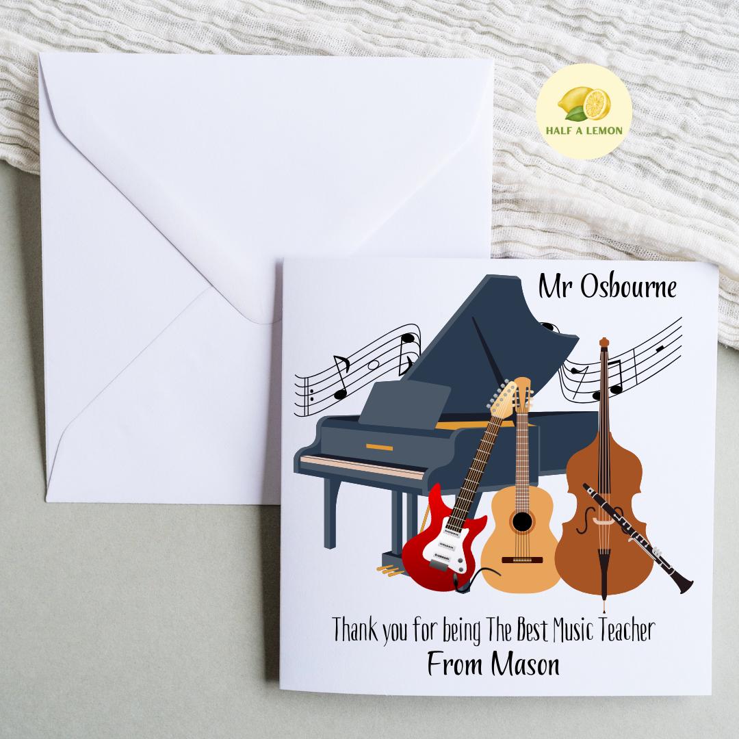Teacher Thank You Card, Personalised Thank You Music Teacher Card, Senior School, High School, Secondary School Add Teacher + Pupil Name