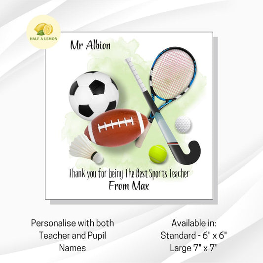 Teacher Thank You Card, Personalised Thank You Sports Teacher Card, Senior School, High School, Secondary School Add Teacher + Pupil Name
