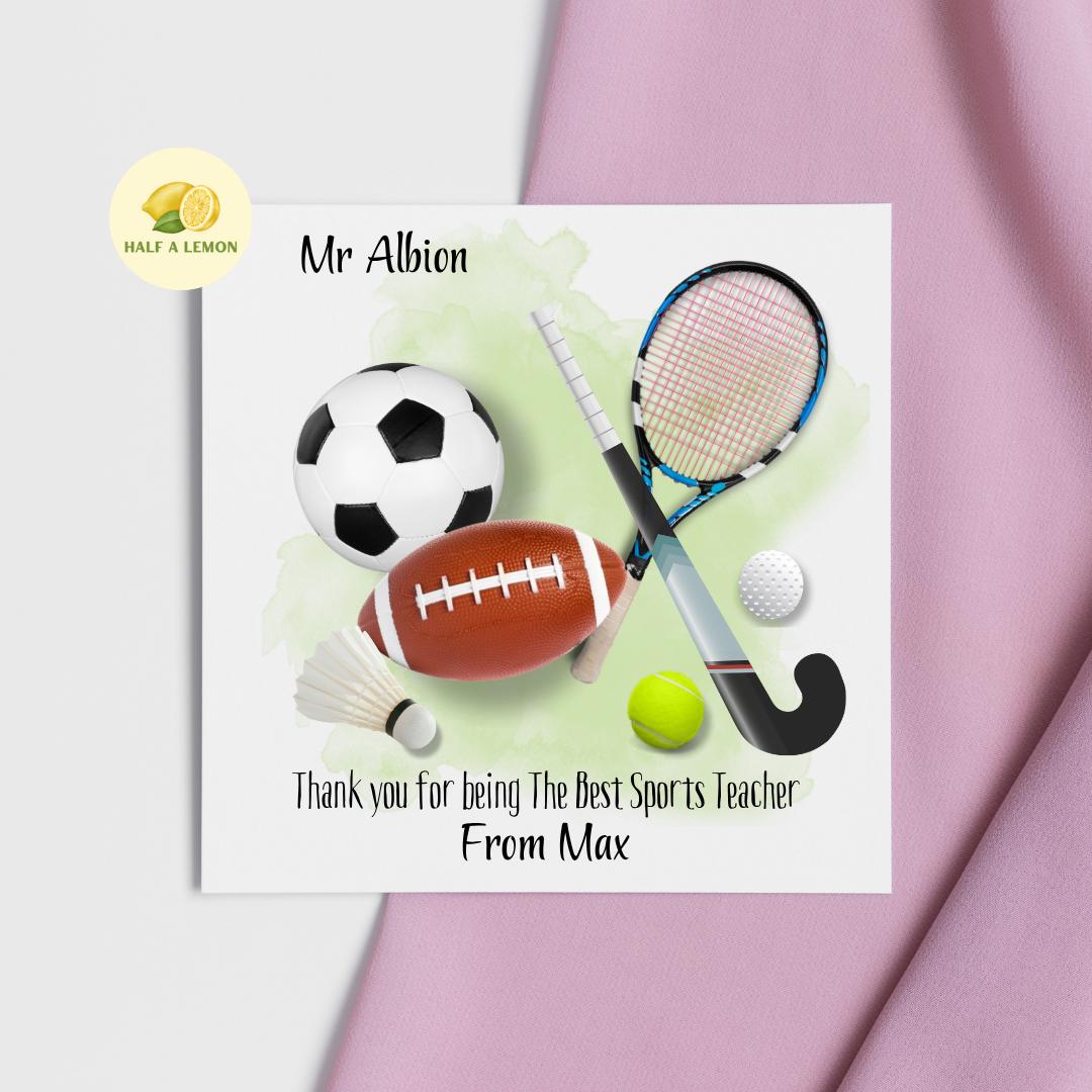 Teacher Thank You Card, Personalised Thank You Sports Teacher Card, Senior School, High School, Secondary School Add Teacher + Pupil Name