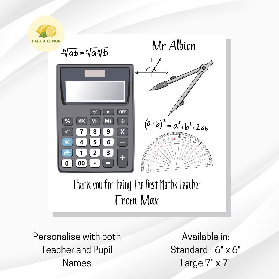 Teacher Thank You Card, Personalised Thank You Maths Teacher Card, Senior School, High School, Secondary School Add Teacher + Pupil Name