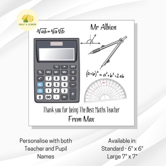 Teacher Thank You Card, Personalised Thank You Maths Teacher Card, Senior School, High School, Secondary School Add Teacher + Pupil Name
