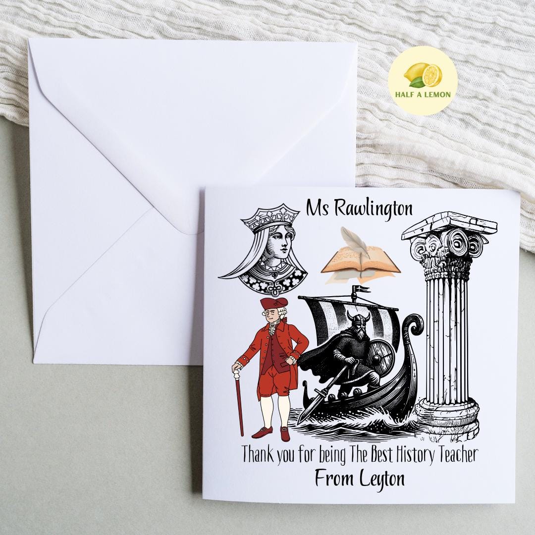 Teacher Thank You Card, Personalised Thank You History Teacher Card, Senior School, High School, Secondary School Add Teacher + Pupil Name