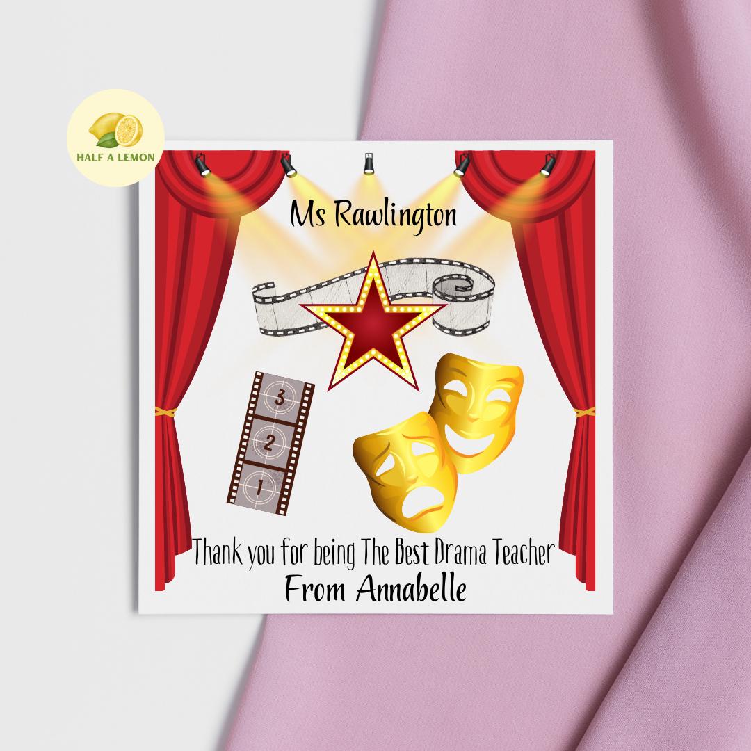 Teacher Thank You Card, Personalised Thank You Drama Teacher Card, Senior School, High School, Secondary School Add Teacher + Pupil Name