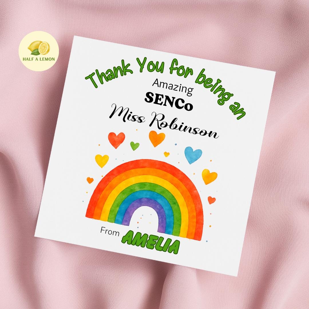 Teacher Thank you card, Personalised SENCo Thank You Card, Primary School, Junior, Secondary, Add Teacher + Pupil Name, End of Term gift,