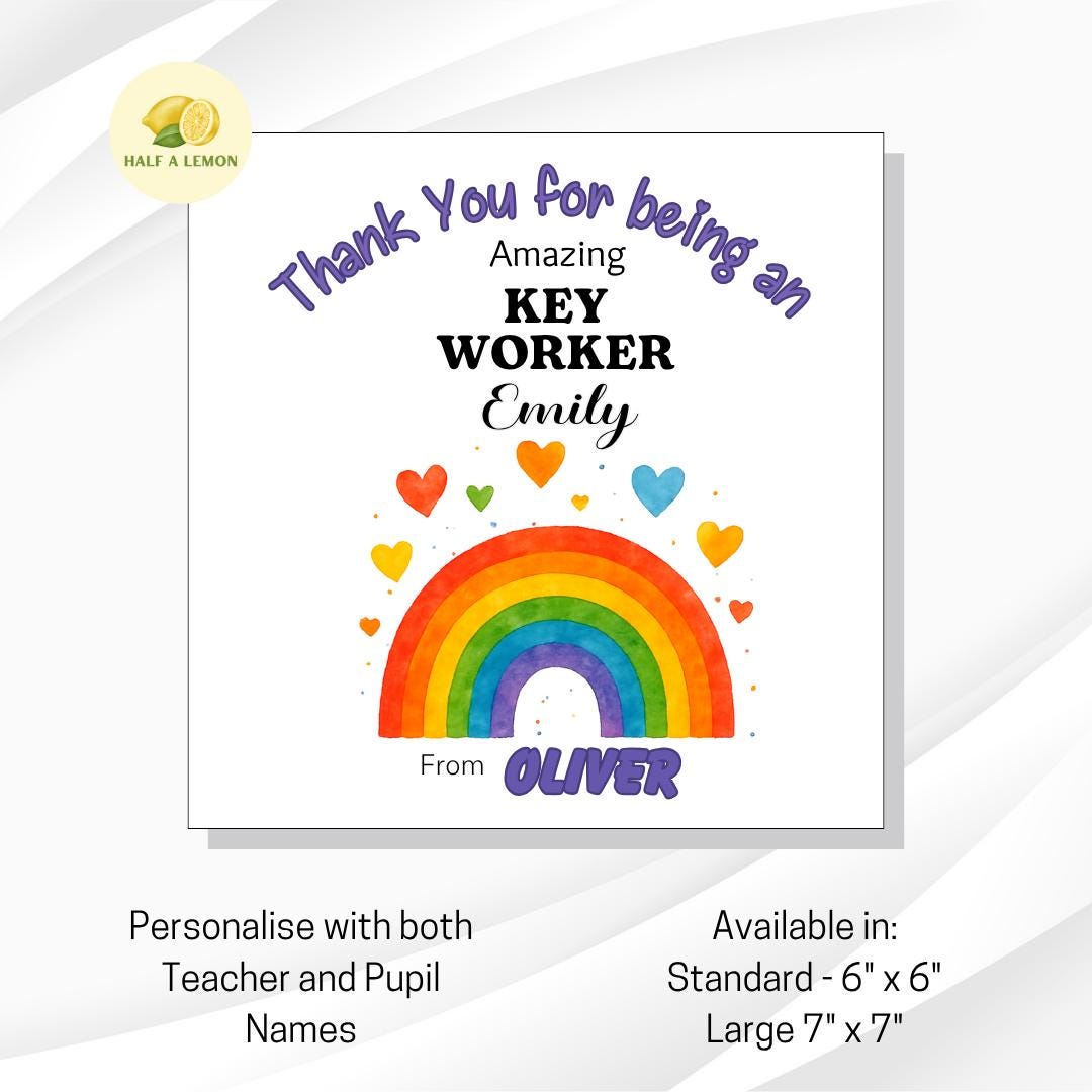 Thank you Keyworker Teacher card, Personalised Thank You Card, Primary School, Junior, Secondary, Add Teacher + Pupil Name, End of Term gift