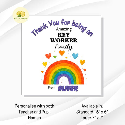 Thank you Keyworker Teacher card, Personalised Thank You Card, Primary School, Junior, Secondary, Add Teacher + Pupil Name, End of Term gift