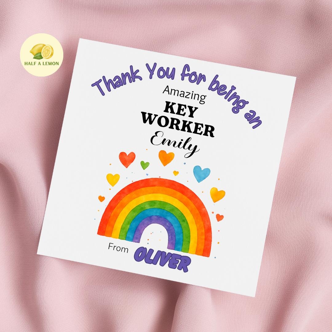 Thank you Keyworker Teacher card, Personalised Thank You Card, Primary School, Junior, Secondary, Add Teacher + Pupil Name, End of Term gift