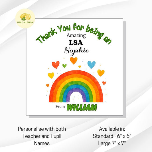 Thank you Teacher card, Personalised LSA Thank You Card, Primary School, Junior, Secondary, Add Teacher + Pupil Name, End of Term gift
