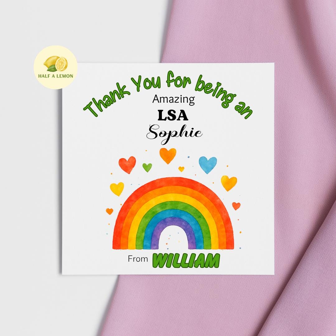 Thank you Teacher card, Personalised LSA Thank You Card, Primary School, Junior, Secondary, Add Teacher + Pupil Name, End of Term gift