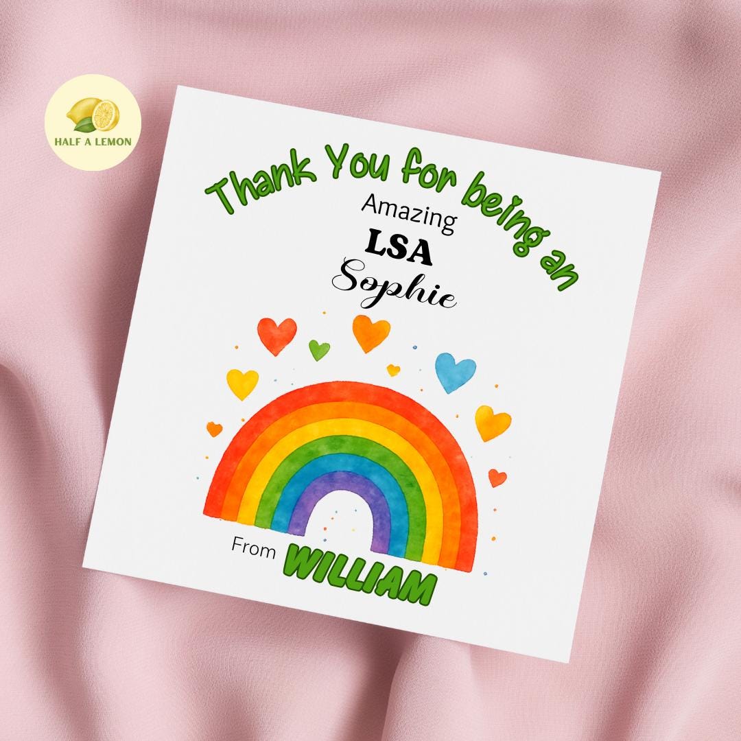 Thank you Teacher card, Personalised LSA Thank You Card, Primary School, Junior, Secondary, Add Teacher + Pupil Name, End of Term gift