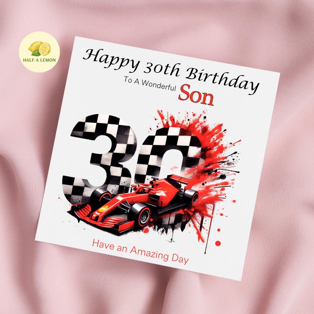 30th Birthday Card, 30th Birthday Card for Son, Brother 30th Birthday Card, for Nephew, Son in-law, 30th Birthday Gift, Formula One, F1 car,