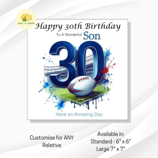 30th Birthday Card, 30th Birthday Card for Son, Brother 30th Birthday Card, for Nephew, Son in-law, 30th Birthday Gift, Rugby themed 30th,