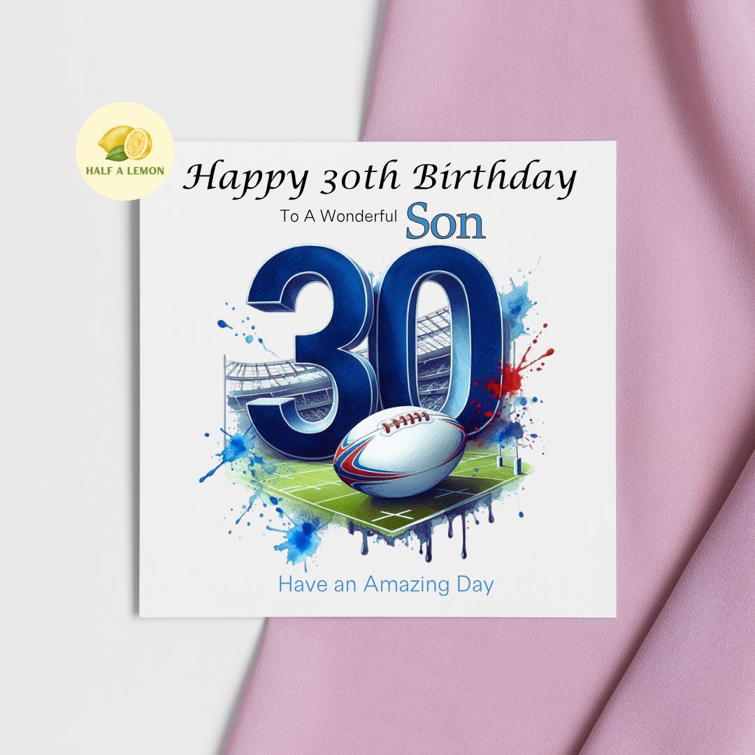 30th Birthday Card, 30th Birthday Card for Son, Brother 30th Birthday Card, for Nephew, Son in-law, 30th Birthday Gift, Rugby themed 30th,